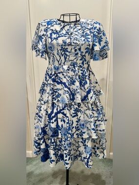 SHEIN Blue Floral Tiered Midi Dress